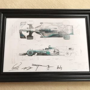 AMG Petronas Mercedes, framed technical drawing of the W08 World Championship winning car from 2017