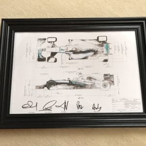 AMG Petronas Mercedes, framed technical drawing of the W07 World Championship winning car from 2016