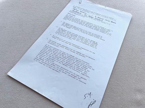 Stefano Modena’s original Brabham contract for the 1989 F1 season