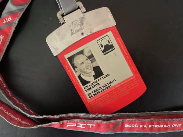 Sir Frank Williams’ Personal 2006 Season FiA Credentials / Pit Pass