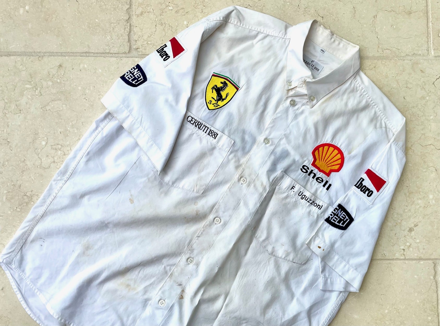 Michael Schumacher signed 1996 Ferrari engineers shirt from Francesco Uguzzoni
