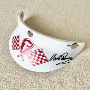Replica Jim Clark helmet peak / visor, signed by Bob Dance