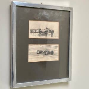Original pair of Nick Faure pencil sketches depicting Stirling Moss (unsigned)