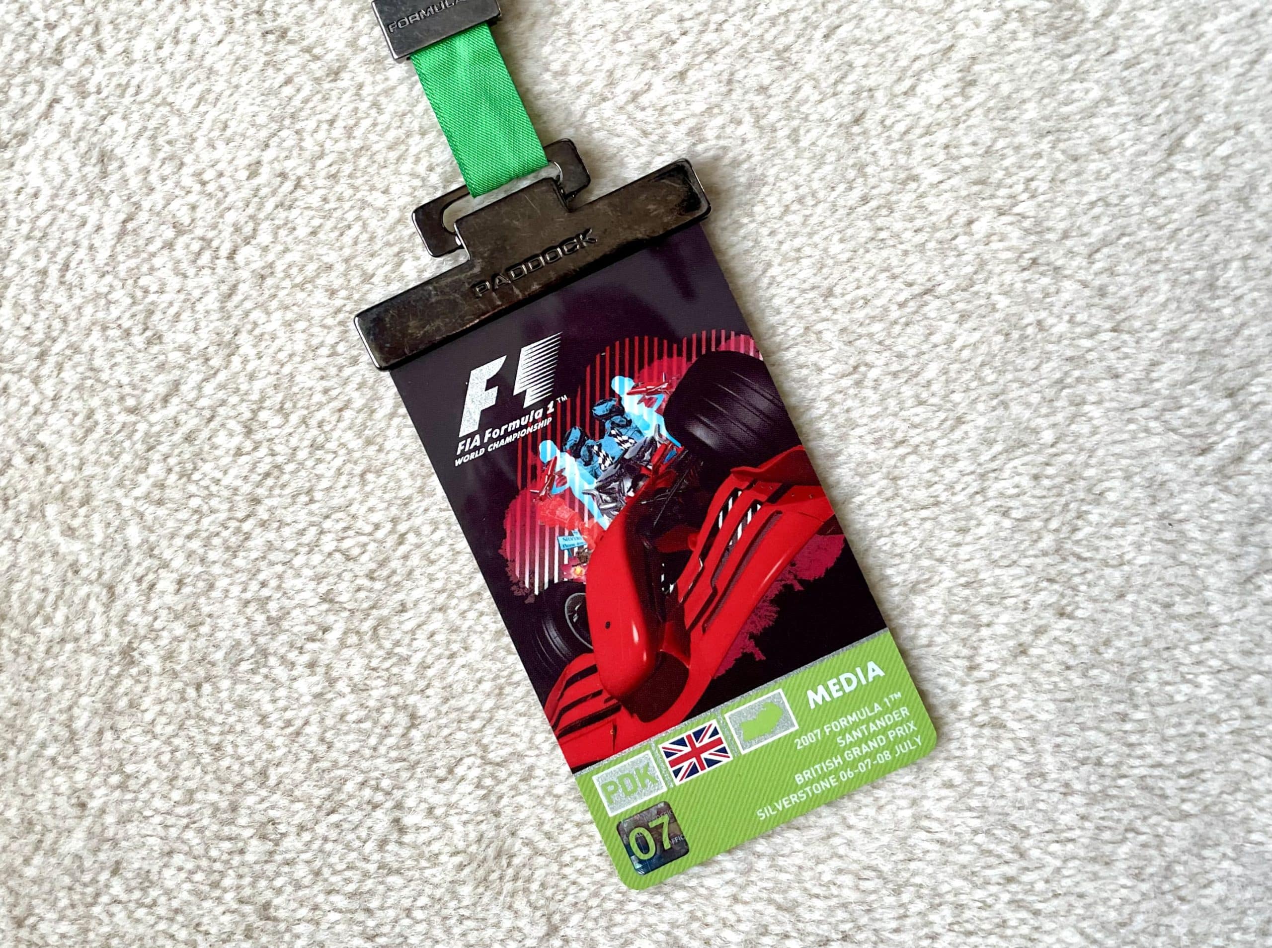 Rob Widdows’ personal Formula 1 Media paddock pass Silverstone 2007
