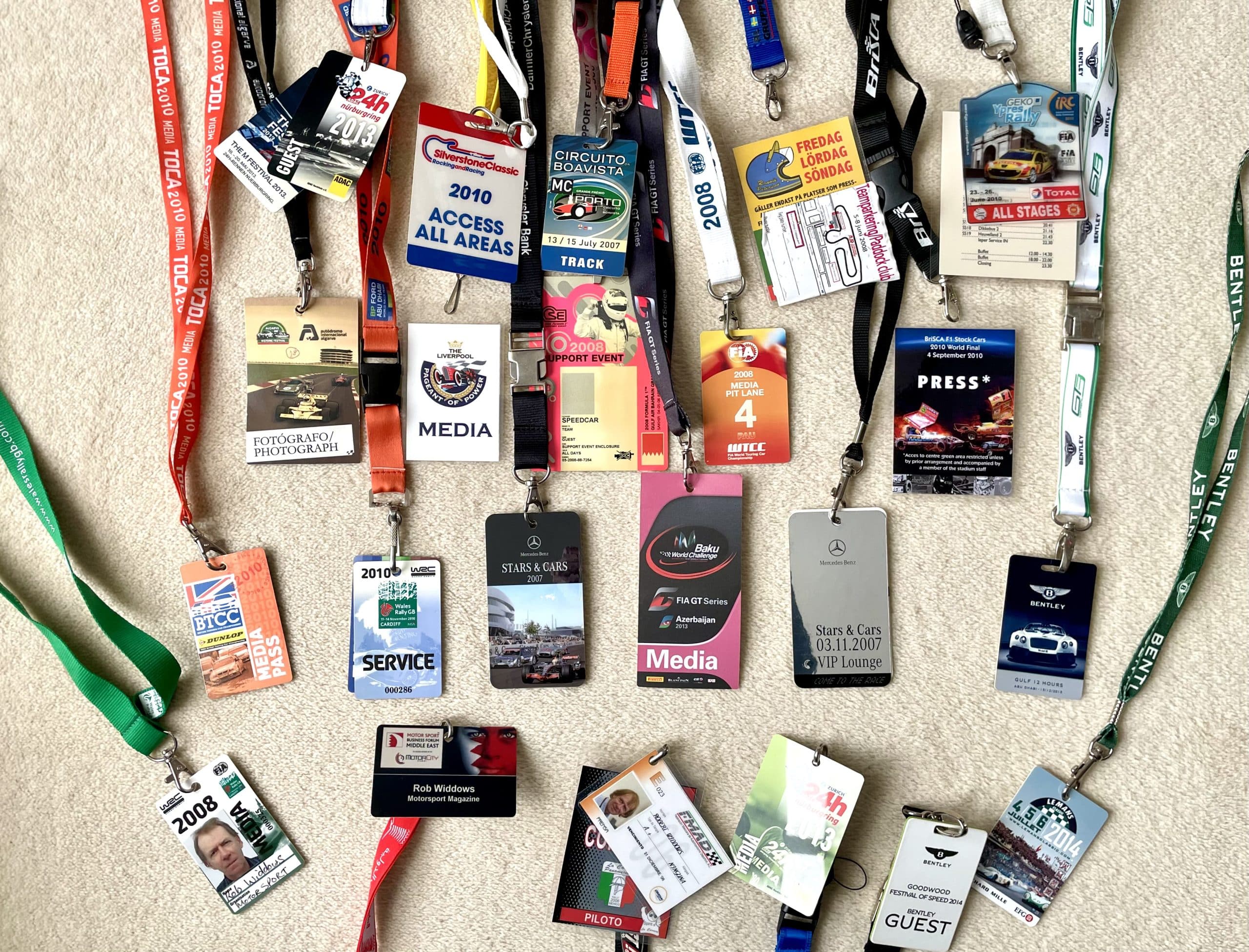 A selection / 'job lot' of Rob Widdows press accreditation passes