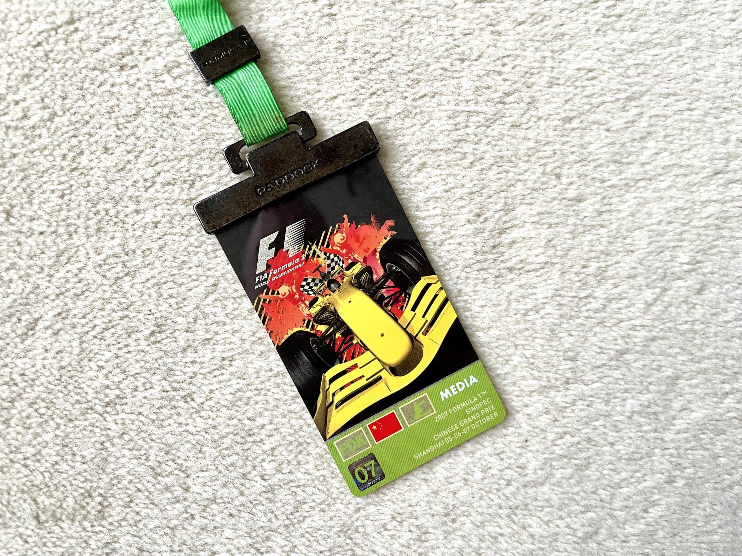 Rob Widdows’ personal Formula 1 Media / Paddock pass Shanghai 2007