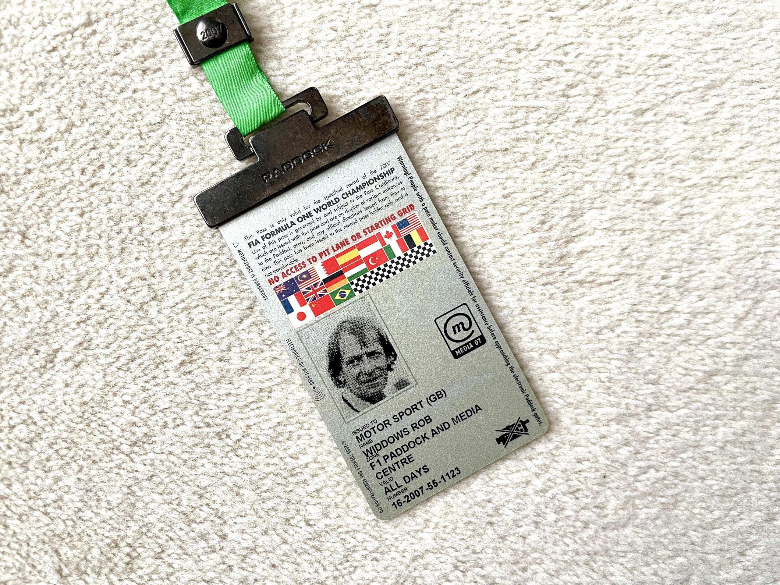 Rob Widdows’ personal Formula 1 Media / Paddock pass Shanghai 2007 - Image 2
