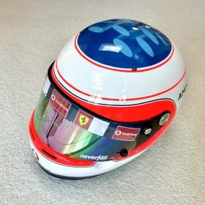 Rubens Barrichello signed replica Ferrari 2002 US GP helmet on genuine Arai shell