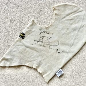 Williams OMP nomex balaclava signed by Nigel Mansell, Damon Hill and David Coulthard